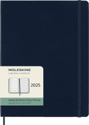 Moleskine Weekly Planner, WochenPlaner mit Platz für Notizen für 12 Monate 2025, Fester Einband und Elastischer Verschluss, Farbe SaphirBlau, Extra Großes Format 19x25 cm