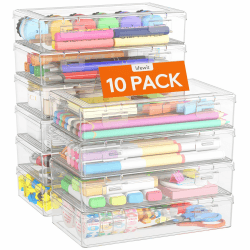 Lifewit Kunststoff Stiftebox Organizer Kinder, Große Harte Federmappe mit Snap-Dicht Deckel Stapelbar Bürobedarf Craft Aufbewahrungsbox für Art Supply Schreibwaren Kosmetika Werkzeugteile, 10 Pack