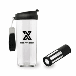 X SIM FITNESSX Protein Shaker | Früchtebehälter | Kaltgebrühter Kaffeetasse Multifunktionaler Sport Bottle mit Filternetz/Mixer (Schwarz, 500ML)