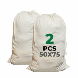 LYRVON PREMIUM 2er-Pack Wäschesack Baumwolle - Groß 100L Stoffbeutel mit Kordelzug, Strapazierfähige Wäschebeutel für Schmutzwäsche, Oeko-TEX® Zertifiziert, Reisewäschesäcke (2, 50 x 75)