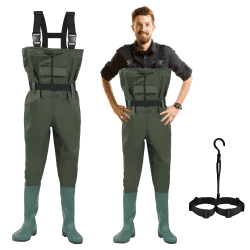 Gimisgu Wathose 70 Denier Nylon, PVC Angelhose, wasserdichte Fischteichhose mit Gummistiefeln, Bund, Taschen, und EIN kostenloser Haken, geeignet für Angeln, Jagd, Autowäsche, Bauernhof