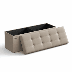 SONGMICS Sitzhocker mit Stauraum, klappbare Sitzbank, 38 x 110 x 38 cm Fußbank, Aufbewahrungsbox, bis 300 kg belastbar, für Wohnzimmer Schlafzimmer Flur, Kamelbraun LSF070K03