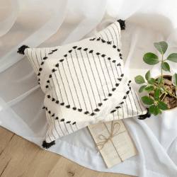 LIGICKY Kissenbezug Boho Büschelige Dekorative Kissenbezüge Geometrisch Getuftet Quaste Weich Kissenhülle Baumwolle für Sofa Couch Schlafzimmer Wohnzimmer Büro Auto 45 x 45 cm