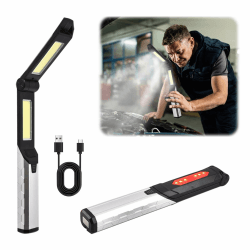 Yuragim LED Arbeitsleuchte, Akku Taschenlampe Led Aufladbar,Tragbare Led Akku Werkstattlampe 180° Drehbar, Arbeitsleuchte mit typc-kabel und Haken, Arbeitslampe für Motorhaube/Garage/Werkstatt/Notfall
