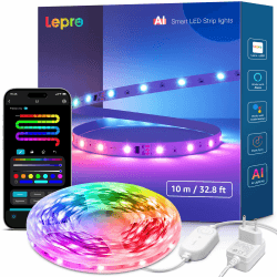 Lepro AI LED Strip S1, RGBIC 10M Smart LED Streifen mit KI-Lichtdesign-Assistent, Musik-Sync, App-Steuerung kompatibel mit Alexa & Google Assistant, LED Lichterkette für TV, Party & Gaming