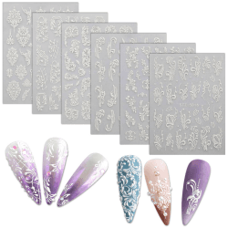 MWOOT 6 Blatt 5D Stereoskopische Blume Nagel Aufkleber Nagelsticker,Nail Art Stickers Decals Geprägte, Selbstklebende Nagel Abziehbilder für DIY Frauen Mädchen Maniküre Dekoration