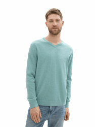 TOM TAILOR Herren Strickpullover mit V-Ausschnitt 3XL 13158 - Mineral Stone Blue Melange