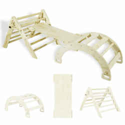 CCLIFE Kletterdreieck mit Rutsche und Kletterbogen ab 1 Jahr Klappbar 6 in1 Montessori Klettergerüst Indoor Pikler Dreieck Kinder Klettern, Holz 100kg