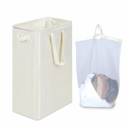 iEGrow Wäschekorb 75L, Wäschesammler Schmal mit Herausnehmbarer und Waschbarer Innentasche, Wäschekörbe Laundry Baskets mit Griffen für Waschküche, Schlafzimmer, Badezimmer (Beige)