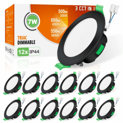 ALUSSO Einbaustrahler Schwarz LED Spots 230V Dimmbar Deckenspots 68mm Ultra Flach 7W IP44 Warmweiß Neutralweiß Kaltweiß Einbauleuchten für Badezimmer Wohnzimmer, 12er Set