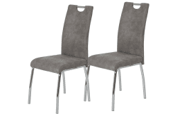 Hela Tische, 2er Set Esszimmerstuhl Küchenstuhl Susi, Mikrofaser Vinatge Grau, Metallgestell + Griff Chrom