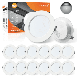 ALUSSO 12er Set LED Einbaustrahler 230V Ultra Flach Deckenspots 9W Slim Einbauleuchten IP44 Deckenstrahler Kaltweiß 6500K Einbauspots für Badezimmer Wohnzimmer Küche