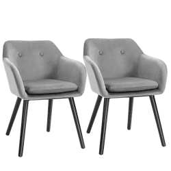 HOMCOM Esszimmerstühle 2er-Set Küchenstuhl mit Rückenlehne, Samtoptik, Polsterstuhl mit Buchenholzbeine, für Wohnzimmer, Grau, 54 x 56 x 74 cm