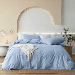 Nuoandy Bettwäsche 155x220 Baumwolle Blau Hellblau 3 Teilig Baumwolle Doppelbett Uni Einfarbig Bettwäsche Set Weiche Komfortabel Atmungsaktiv Bettbezug und Kissenbezüge 80x80cm mit Reissverschluss