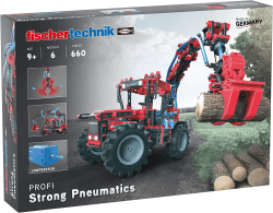 fischertechnik 559876 PROFI Strong Pneumatics – Bausatz für Kinder ab 9 Jahren, pneumatisch betriebenes Konstruktionsspielzeug mit Traktor und 5 weiteren Modellen