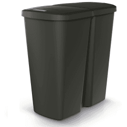HRB DUO Bin Mülleimer 2 Fächer, idealer Mülleimer Küche mit 2x 25L Mülleimer Trennsystem praktischer Abfalleimer zur Mülltrennung (Schwar-Schwarz)