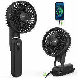 EasyAcc Handventilator,2600mAh Tragbarer Mini Ventilator mit 5 Geschwindigkeiten,8 Stunde Reichweiteund,USB LED Ventilator,Klein Aufladbar 4 in 1 Hand Ventilator für Reisen,Büro und Zuhause - Schwarz