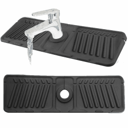 Wasserhahn Spritzschutz, Wasserhahnmatte für Küchenspüle, 45 x 14cm Silikon-Wasserhahnmatte, wasserhahn matte für Küche Badezimmer Arbeitsplatte Schützen Boden (Schwarz)
