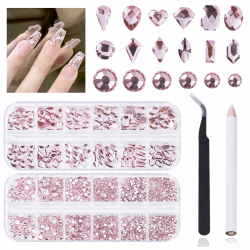 3120 Stk Nail Art Strasssteine Glas Kristall AB Strasssteine,Flache Rückseite Nagel Kunst Strass Glitter Strass Set Kristalle Edelsteine mit Dotting Pen und Pinzette für Nägel Dekoration(Hellrosa)