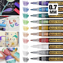 Metallic Marker Stifte mit Dünner Spitze, 0,7mm Permanent Superfein Metallischen Stift, 10 Farben Pens für Kartenherstellung Diy Fotoalbum Scrapbooking Gästebuch Hochzeit Papier Kunststoff Stein