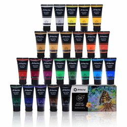 Artecho Acrylfarben Set Professional 24x60 ml, Acrylic Paint Set, Wasserfest und Lichtecht, Schnell Trocknend, Ideal für Leinwand, Holz, Stoff, Handwerk, Leder und Stein.