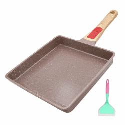 AIKENBBKK Keramik Tamagoyaki Pfanne, Antihaft Keramikbeschichtung Japanische Omlette Pfanne mit Abnehmbarer Griff, PTFE-und PFOA-Frei, 23x21 cm-Groß, Braun