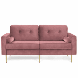 VASAGLE LCS001P01 3 Seater Sofa Living Room Velvet Cover for Flats Small Spaces Wooden Frame Metal Legs Easy Assembly Modern Design 190 x 82 x 84 cm Pink