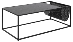 AC Design Furniture Jörn rechteckiger Couchtisch mit Zeitschriftenablage aus Metallgeflecht, Schwarz, Esche-Optik, Metallgestell, L: 110 B: 60 H: 40 cm, 1 Einheit