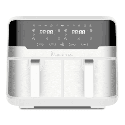 MasterPRO Rocket Duo 900 | Doppelte Heißluftfritteuse | Farbe Weiß | 9L Fassungsvermögen und 2100W Leistung | LED-Touchscreen und antihaftbeschichteter Korb | Fritteuse | 11 Funktionen in 1