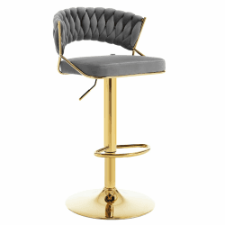 WOLTU Barhocker höhenverstellbar, Barstuhl 360° drehbar, Küchenhocker mit geflochtener Rückenlehne Fußstütze, Hocker Bar Küche, Samt Metall, Dunkelgrau, BH427dgr-1