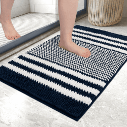 Biscpro Badematte 40 x 60 cm, rutschfest und Waschbar Chenille Badezimmerteppich, Badteppich Weicher Saugfähige Duschvorleger für Badezimme, Badewanne und Toilette, (Marineblau)