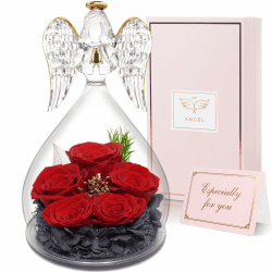 Yamonic Geschenke für Mama, Ewige Rose im Glas Engel Figur, Geschenke für Frauen Weihnachten,Ewige Blume in Engel Glaskuppel, Geburtstagsgeschenk für Frauen, Mutter Oma Geschenk,5 Infinity Rosen
