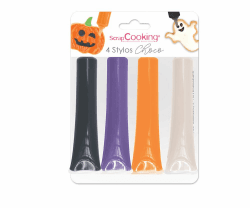 ScrapCooking - 4er-Set Halloween-Schokostifte - Schwarz, Orange, Lila & Weiß - Essbare Farbstoffe - Lebensmittelfarbe Schrift - Schreiben & Zeichnen auf Desserts, Kuchen & Keksen - 7064