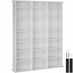 tectake® CD Regal, DVD Regal, CD Ständer, Raumteiler Schrank, Wand Regale weiß, 18 einstellbare Zwischenböden, Manga Regal, DVD Schrank offen, CD Aufbewahrungssystem - weiß matt
