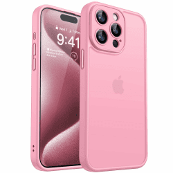 CANSHN Upgrade für iPhone 15 Pro Hülle mit Kameraschutz (TOP Militärschutz) Minimalistische Transluzente Matte Schutzhülle Extrem Haltbarkeit Hülle iPhone 15 Pro Case Stoßfest, Rosa