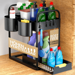 HELDENWERK Unter Waschbecken Regal für Spülenunterschrank höhenverstellbar mit 2 Etagen in schwarz I Küchen Organizer Unterschrank Gewürzregal I Waschbeckenunterschrank Organizer