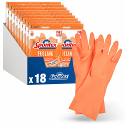 Spontex Feeling Haushaltshandschuhe, 18 Paar, für alle feinfühligen Putz- und Pflegearbeiten im Haushalt, hohes Tastempfinden, Größe L (18 x 1 Paar)