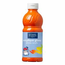 Lefranc Bourgeois 188303 Glossy Kinder - Acrylfarbe, gebrauchsfertige flüssige Acrylfarbe, glänzend und wasserfest, Ideal auf Papier, Karton, Holz, Gips, Metall, Plastik, 500ml Flasche - Orange 500 ml (1er Pack) Orange