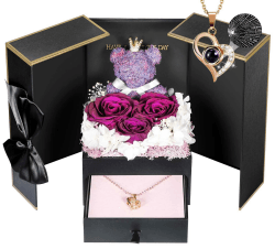 ADDWel Ewige Echte Rose mit Kette ' Dich ich Liebe' 100 Sprachen Gravur, Love Halskette mit Rose Geschenke Box für Freundin, Geschenke für Frauen, Muttertag, Valentinstag, Weihnachtstag