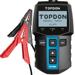 Autobatterie Tester TOPDON BT100-A, BatterieTester KFZ 12V mit 100-2000 CCA Batterietest Kurbeltest Ladesystem Test für Auto ATV SUV PKW-LKW Boot, Schwarz