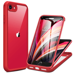 Miracase 360 Grad Hülle kompatibel mit iPhone SE 2022/ SE 2020/ iPhone 8, Ganzkörper Schutzhülle mit eingebauter Glas Displayschutzfolie, Stoßfeste Fullbody Handyhülle, Rot iPhone SE/8/7 Rot