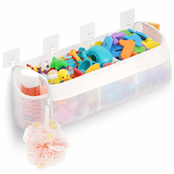 Lifewit Badezimmer Spielzeug Boxen mit 3 Fächern, Badewanne Toy Organizer, wandmontiert, Kinder Dusche Spielsachen Halterung mit 4 Haken, viel Platz für schnellen Zugriff & Sortierung, Kleinkind