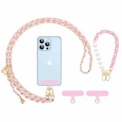 MoKo Handy-Lanyard Crossbody, verstellbares Metall-Handy-Lanyard, universelles Handy-Kettenband für iPhone, Samsung, die meisten Smartphones, Handy-Halsband×1, Handgelenkband×1, Lanyard-Patches×2,Pink
