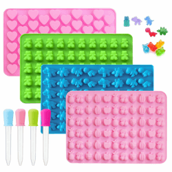 Gummibärchen Form, 4 Stück Bonbon Formen, Süßigkeiten-Silikonformen mit 4 Dropper, Herz Süßigkeiten Formen Gummibärchen Selber Machen Set für Süßigkeiten Gelee Schokolade(4 Farben)