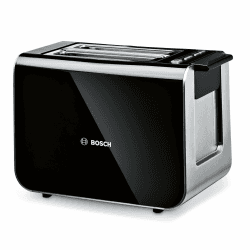 Bosch Toaster Styline TAT8613N, integrierter Brötchenaufsatz, Liftfunktion, Auftaufunktion, Abschaltautomatik, Brotzentrierung, 800 W, Edelstahl/schwarz