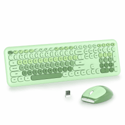 SOLIDEE Buntes kabellose Tastatur und Maus-Kombination,2.4GHz Retro Schreibmaschine Tastatur,104 Tasten in voller mit Ziffernblock,Leise membran Tastatur(Amerikanisch QWERTY)(Light Green)