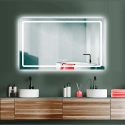 HOKO® großer LED Badspiegel 100x60 cm. Mit ANTIBESCHLAG und Uhr. XL Spiegel + Touch Schalter + LED Wechsel
