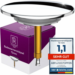 Badewannenstöpsel Universal Ø 72 mm Premium - Stöpsel Badewanne Chrom aus Messing mit Doppel Dichtung - Rostfrei Abflussstopfen Badewanne M. ROSENFELD HOME