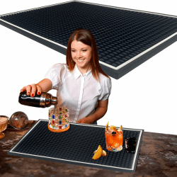 LIBRNTY Bar-Servicematte,Kaffeemaschine Abtropfmatte,Glas-Trockenmatte,Cocktail-Sets,Strapazierfähige und stilvolle Barmatte für Verschüttungen, Ideal für Kaffeemaschine & Küche (Schwarz-WU01)