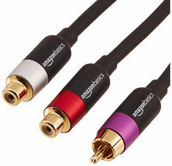 Amazon Basics - RCA Cinch-Y-Adapter-Splitter mit 2 Buchsen an einem Ende und 1 Cinch-Kabel, 30.5 cm, vergoldet, Schwarz